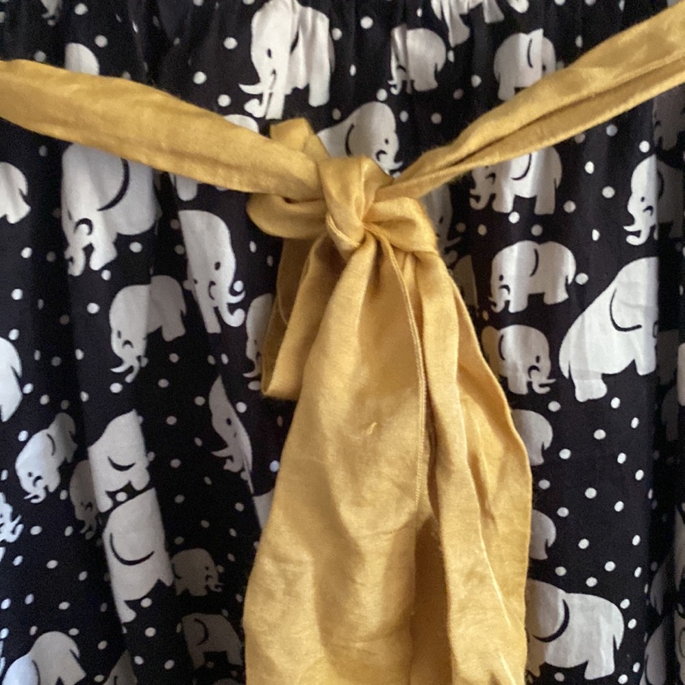 Anthropologie dress by Poridge-black and white elephant/gold sash size 8 - Picture 3 of 7